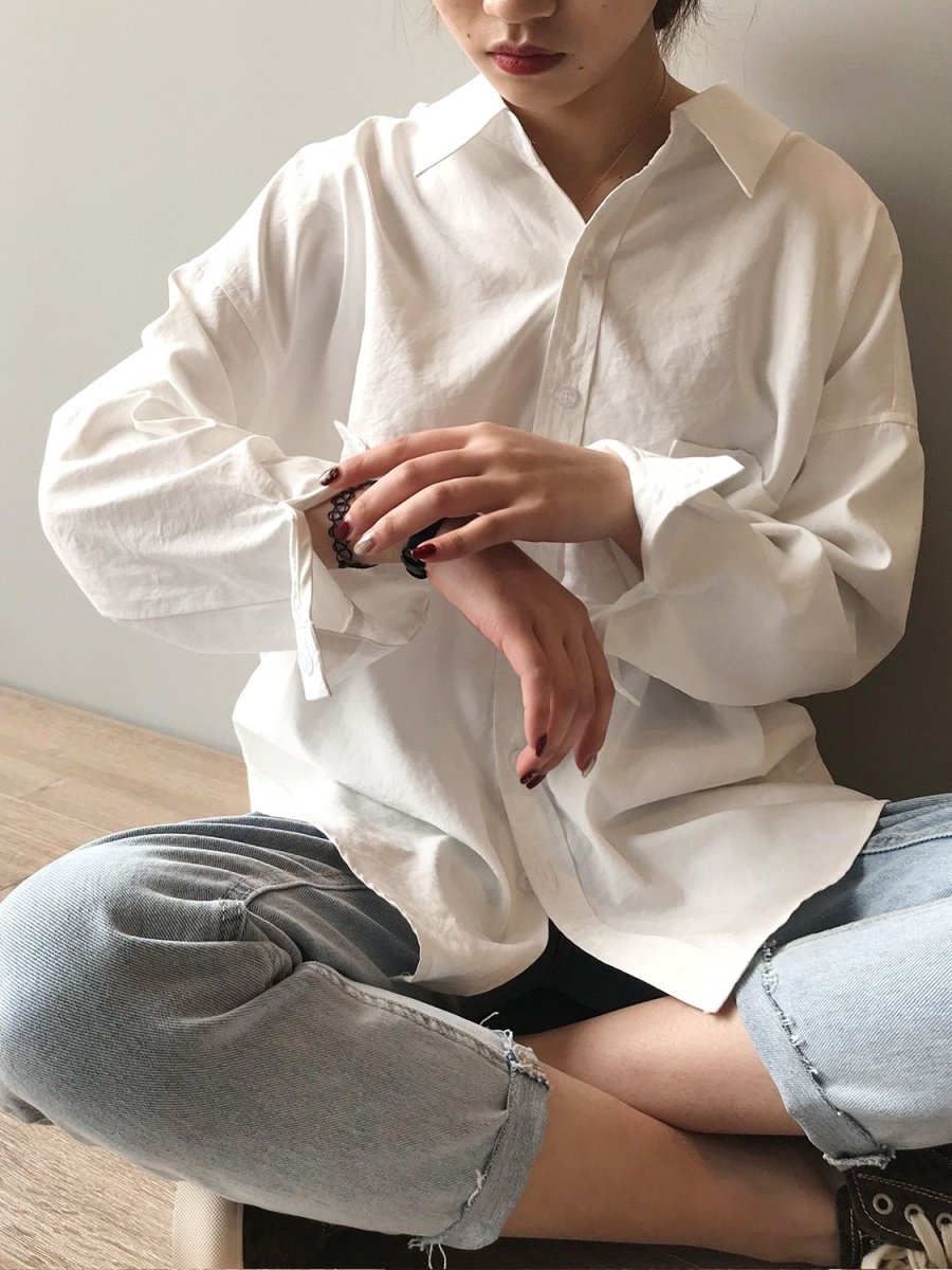 秋冬棉感仿麂皮廓形長袖復古襯衣-3色 - Moon Peach