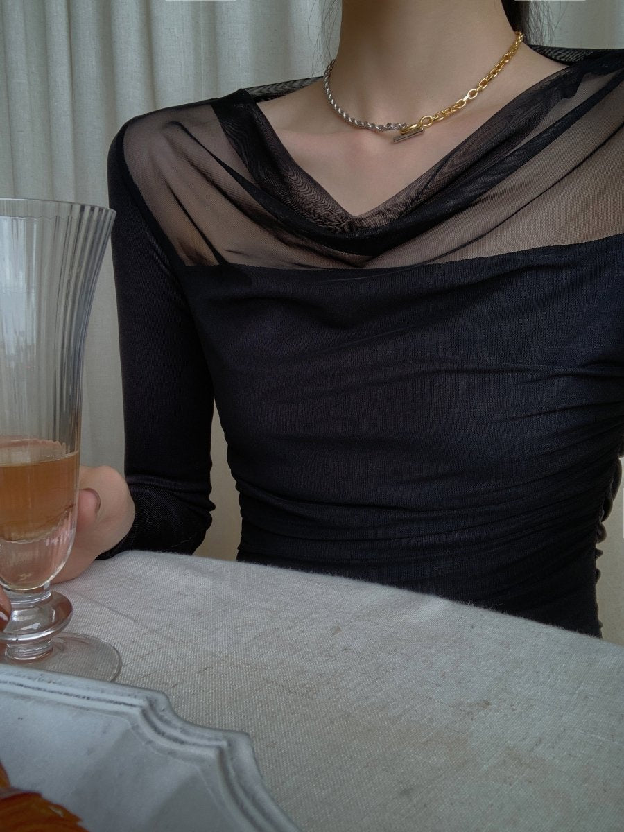 (48H出貨)透膚微彈薄紗性感親膚上衣-2色