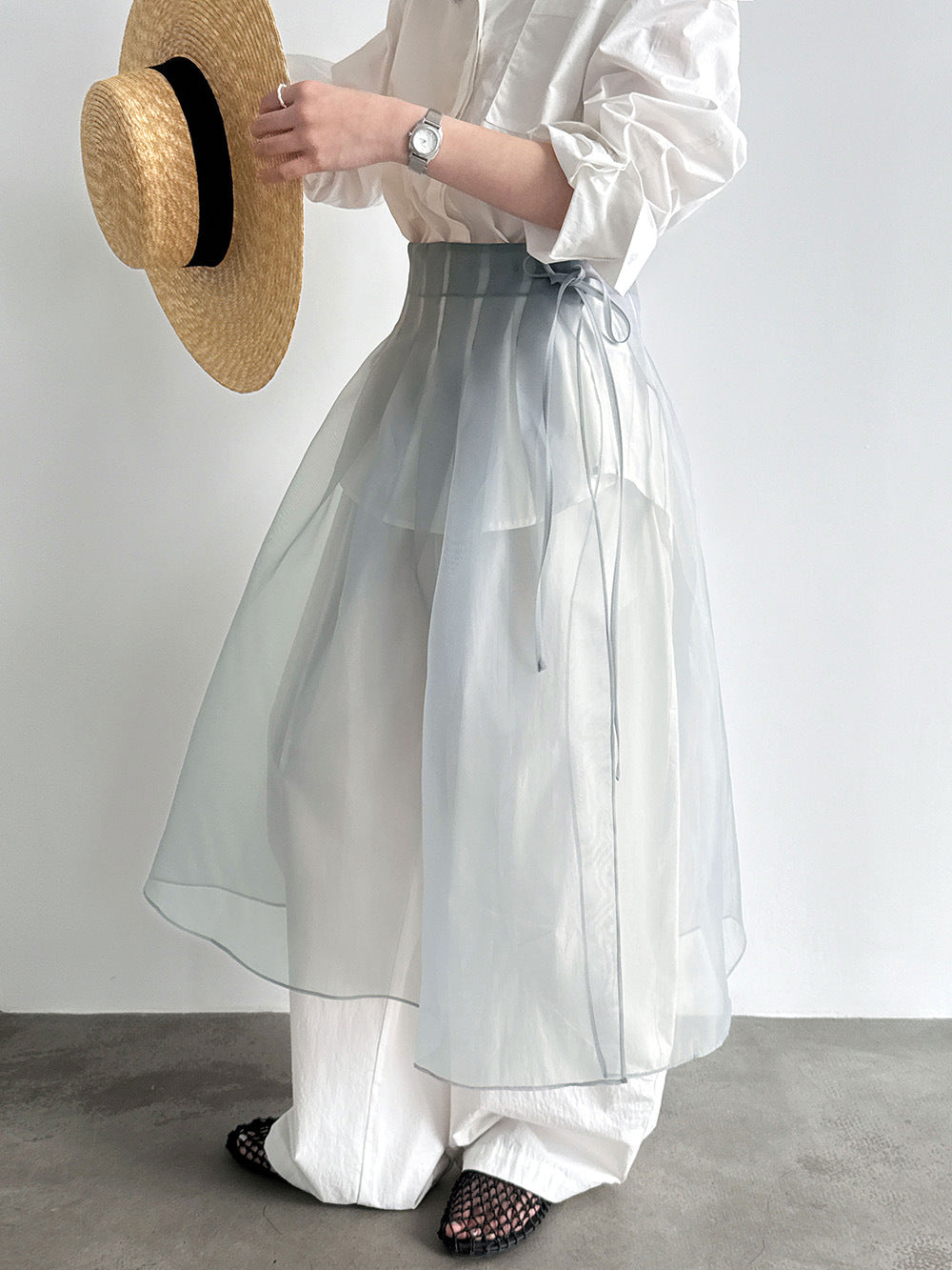 韓系氛圍感疊穿屁簾透視歐根紗半身裙-2色
