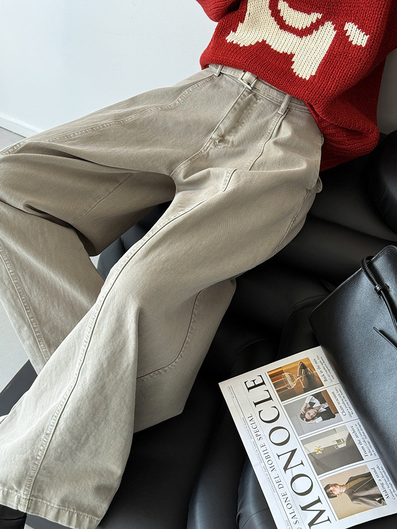 韓系復古高腰寬鬆顯瘦闊腿牛仔褲+腰帶-3色