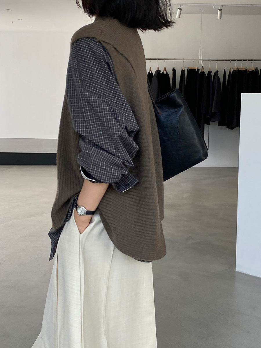 韓版不規則疊穿百搭款針織馬甲上衣-3色