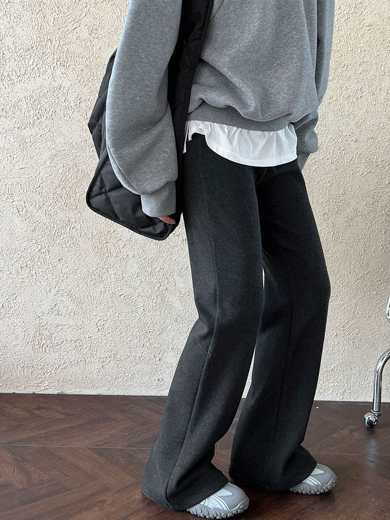 (48H出貨)韓系簡約加絨加厚百搭微喇叭休閒褲-2色