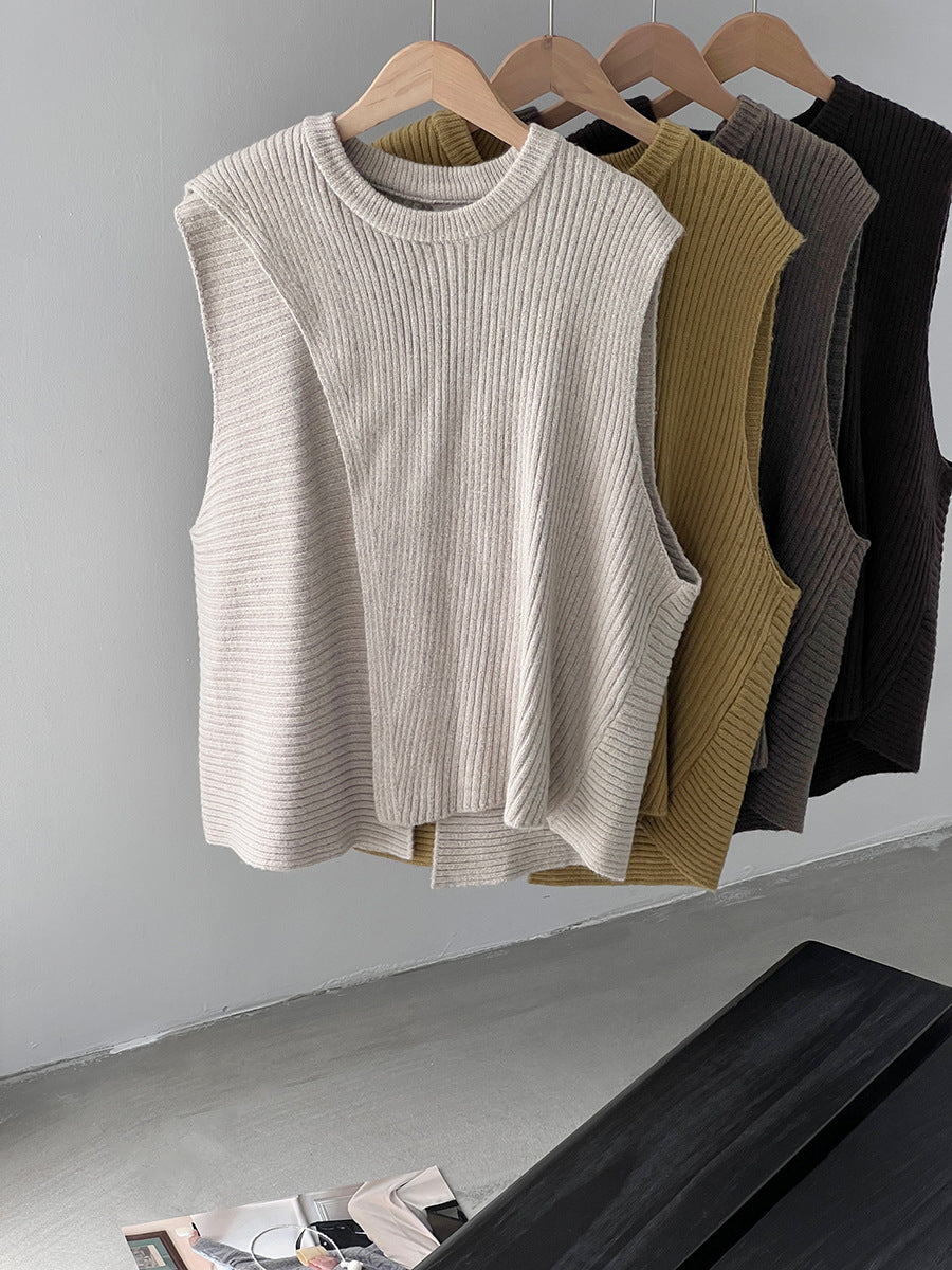 韓版不規則疊穿百搭款針織馬甲上衣-3色