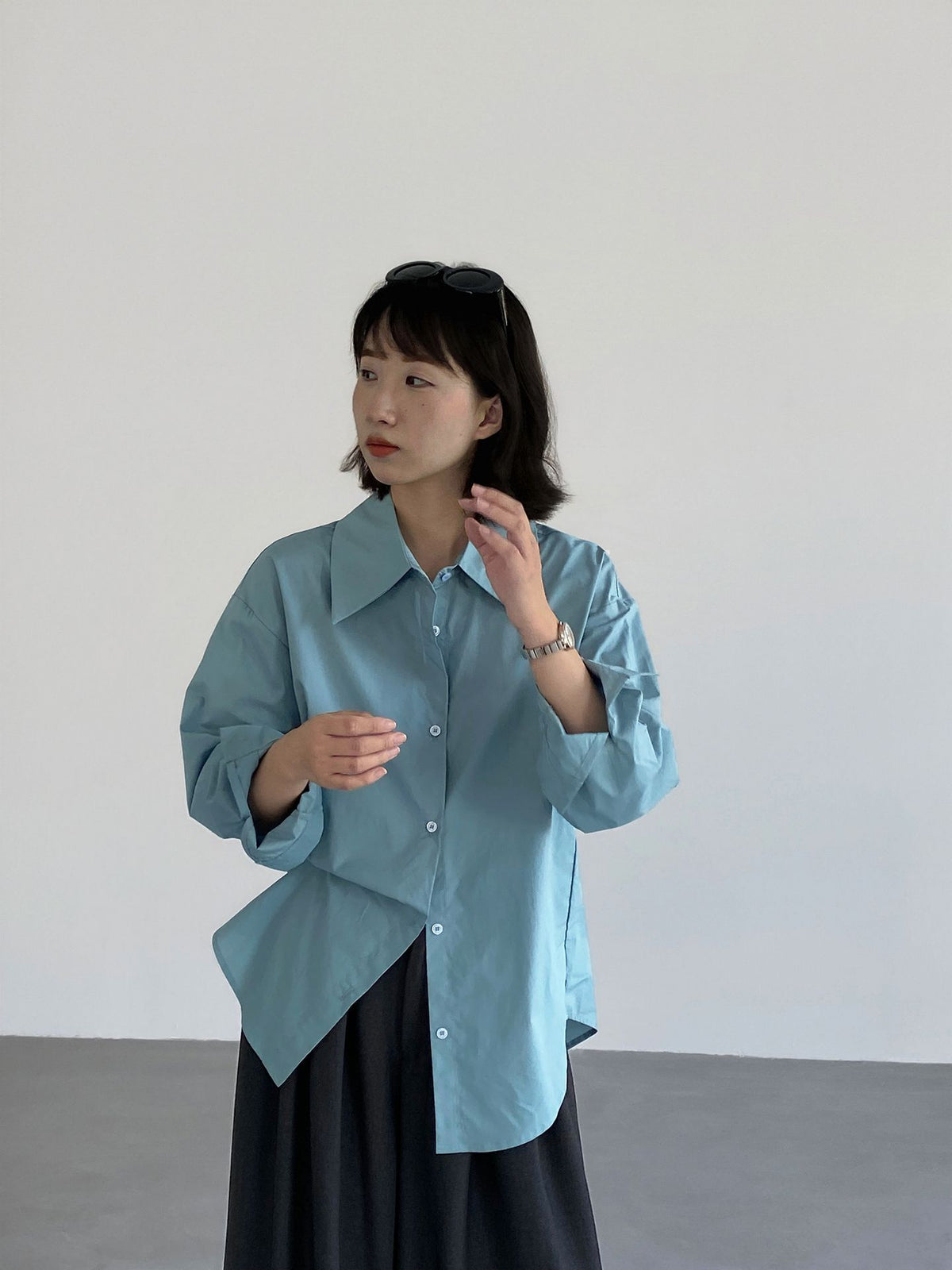 純棉水洗棉純色極簡長袖襯衫-3色