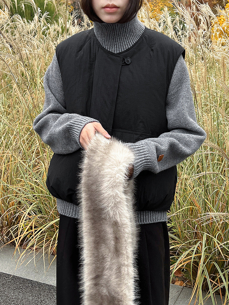 日系90%白鴨絨羽絨保暖加厚背心馬甲外套+配手套-3色