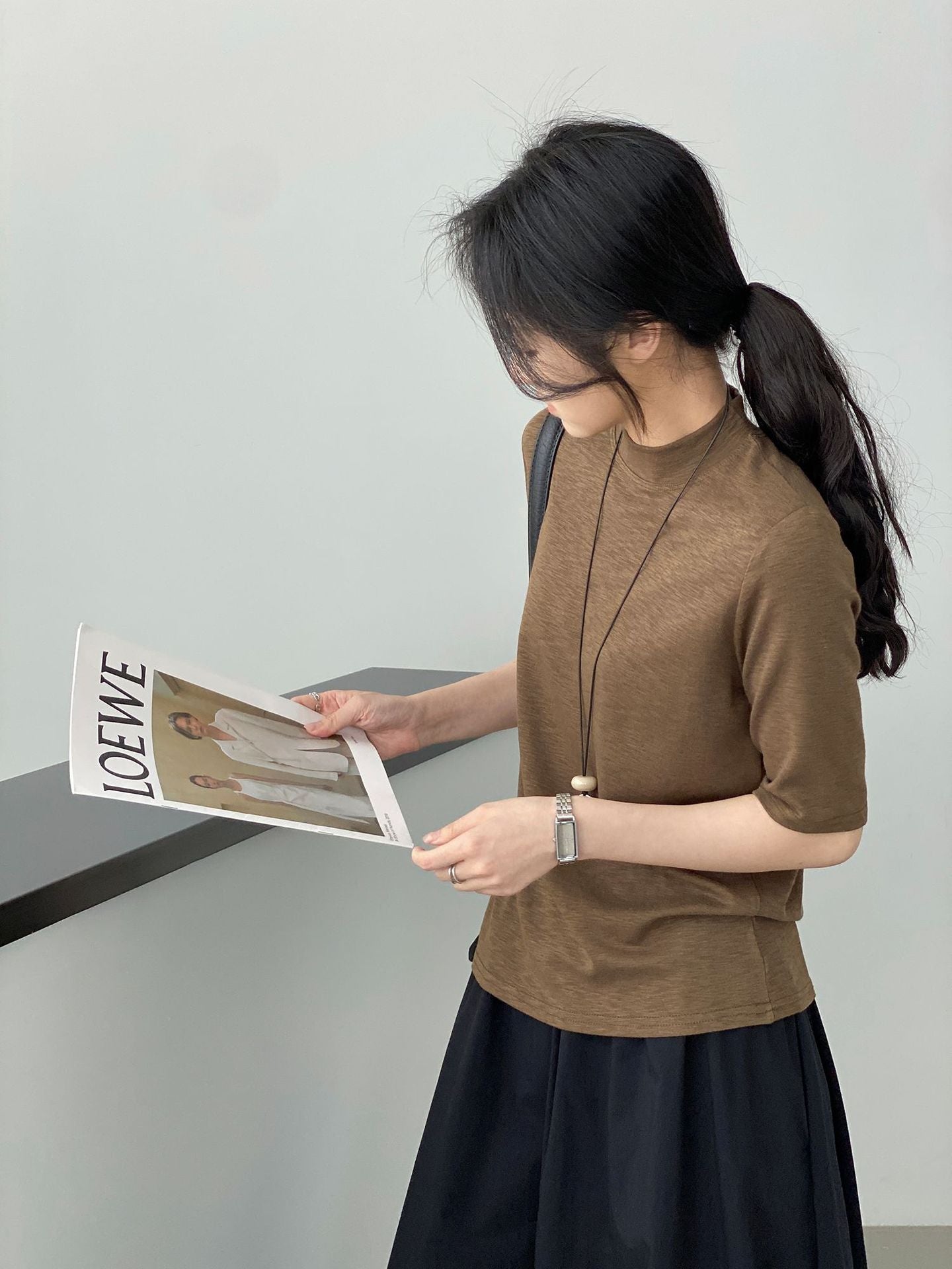 韓系半高領五分袖百搭通勤基礎款打底T恤-7色