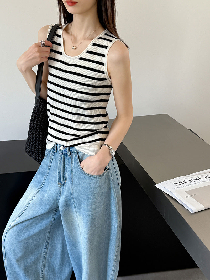 韓系U領通勤無袖修身顯瘦背心上衣-5色