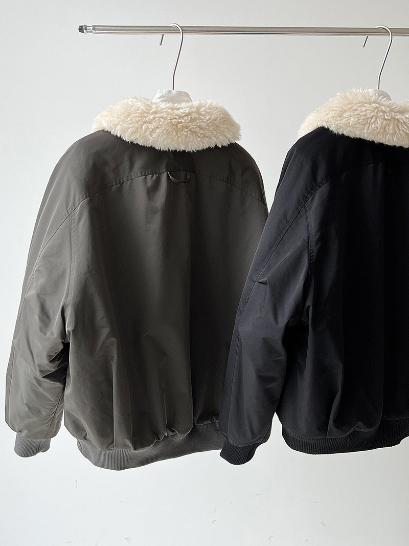 韓系保暖毛毛領夾棉夾克外套-2色