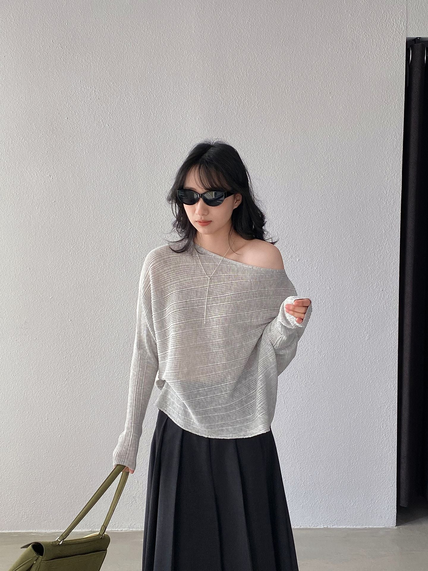 韓系氛圍感慵懶不規則蝙蝠袖針織衫-7色