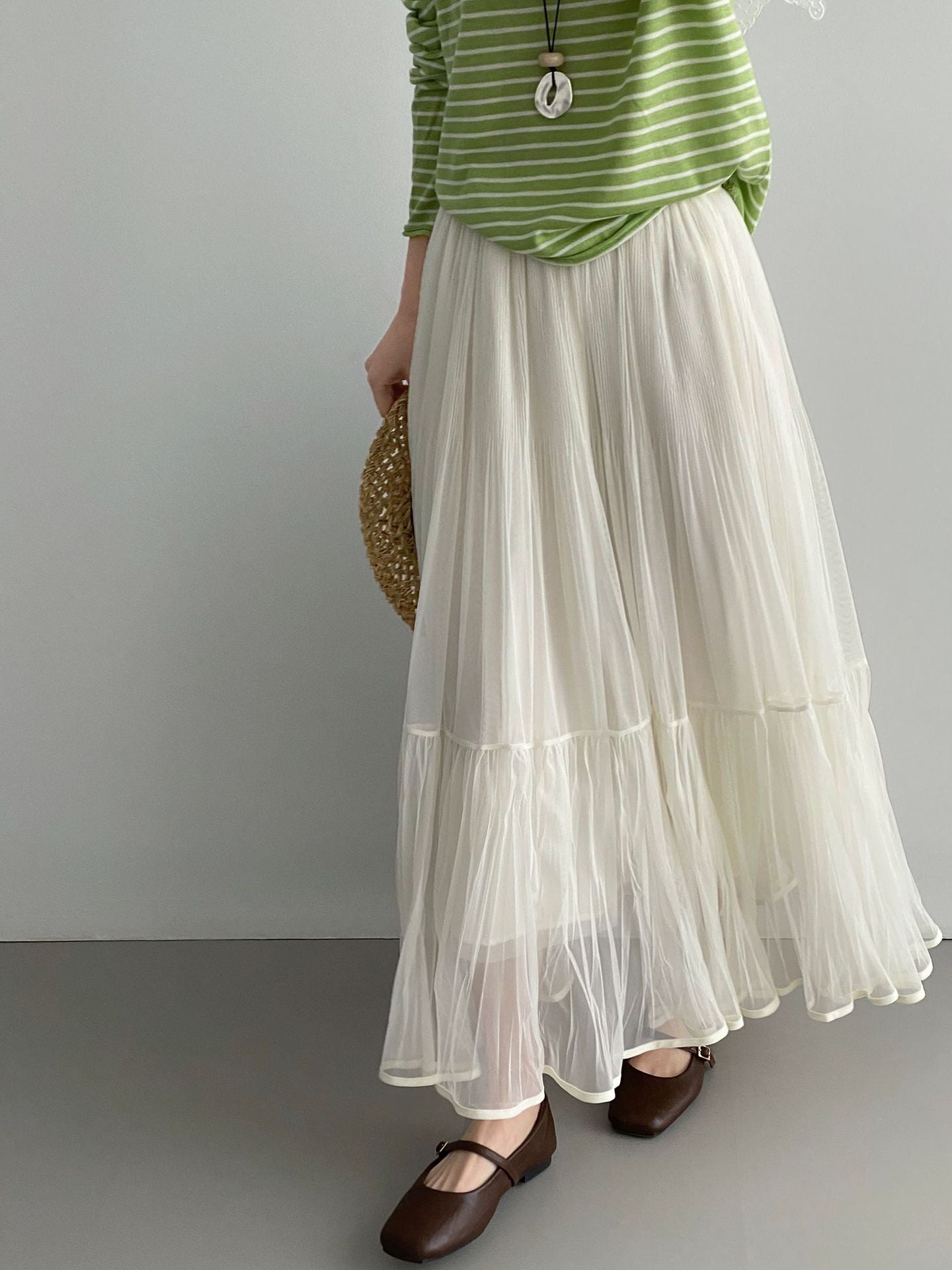 韓系溫柔飄逸網紗拼接百搭浪漫半身裙-3色