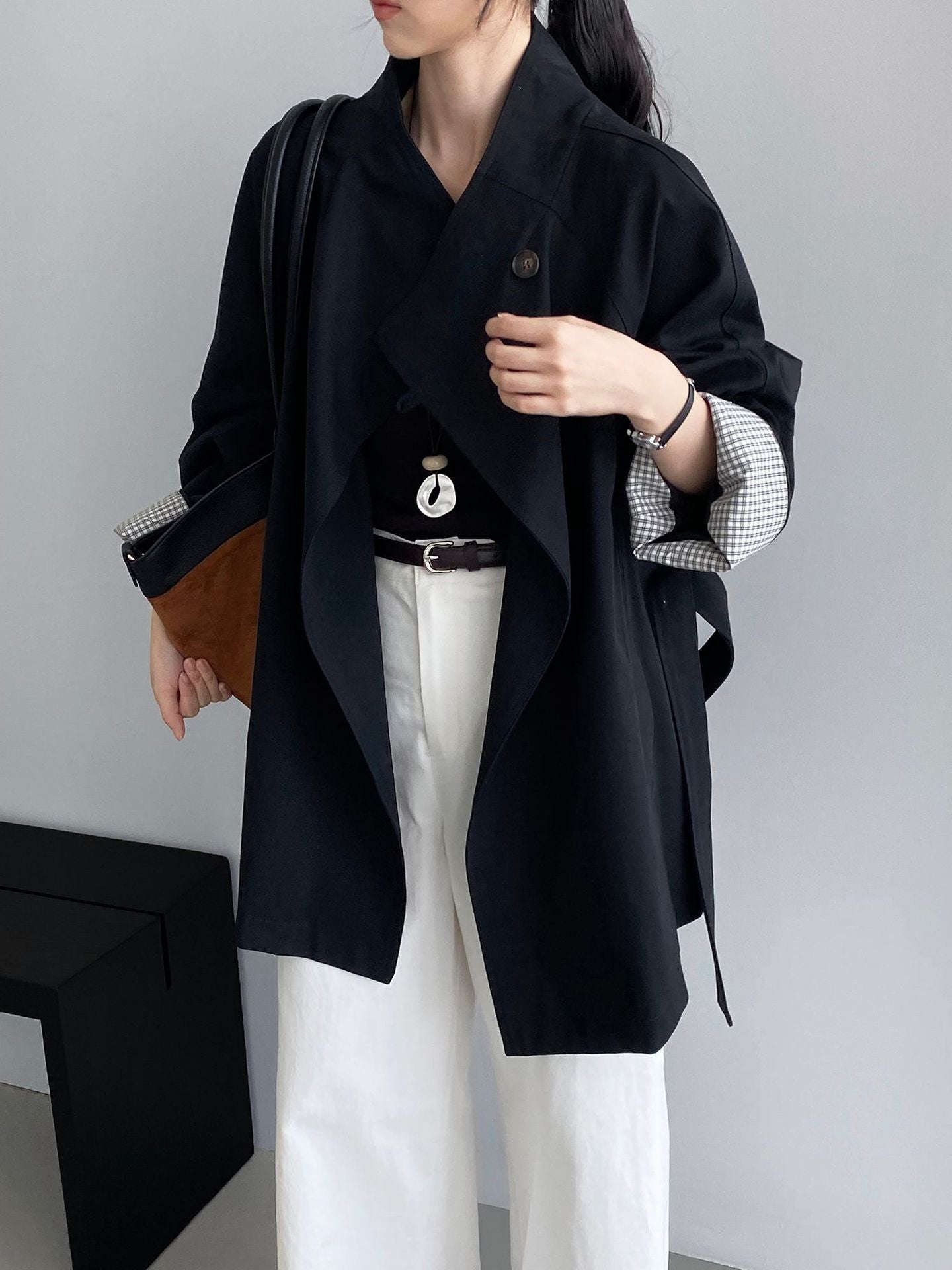 韓系復古英倫風立領寬鬆顯瘦收腰風衣外套-3色