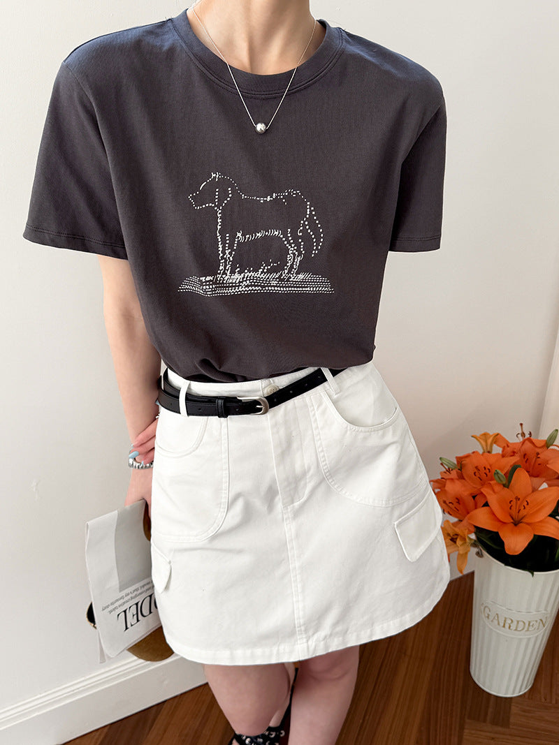 韓系慵懶風點點狗寬鬆短袖T恤-2色