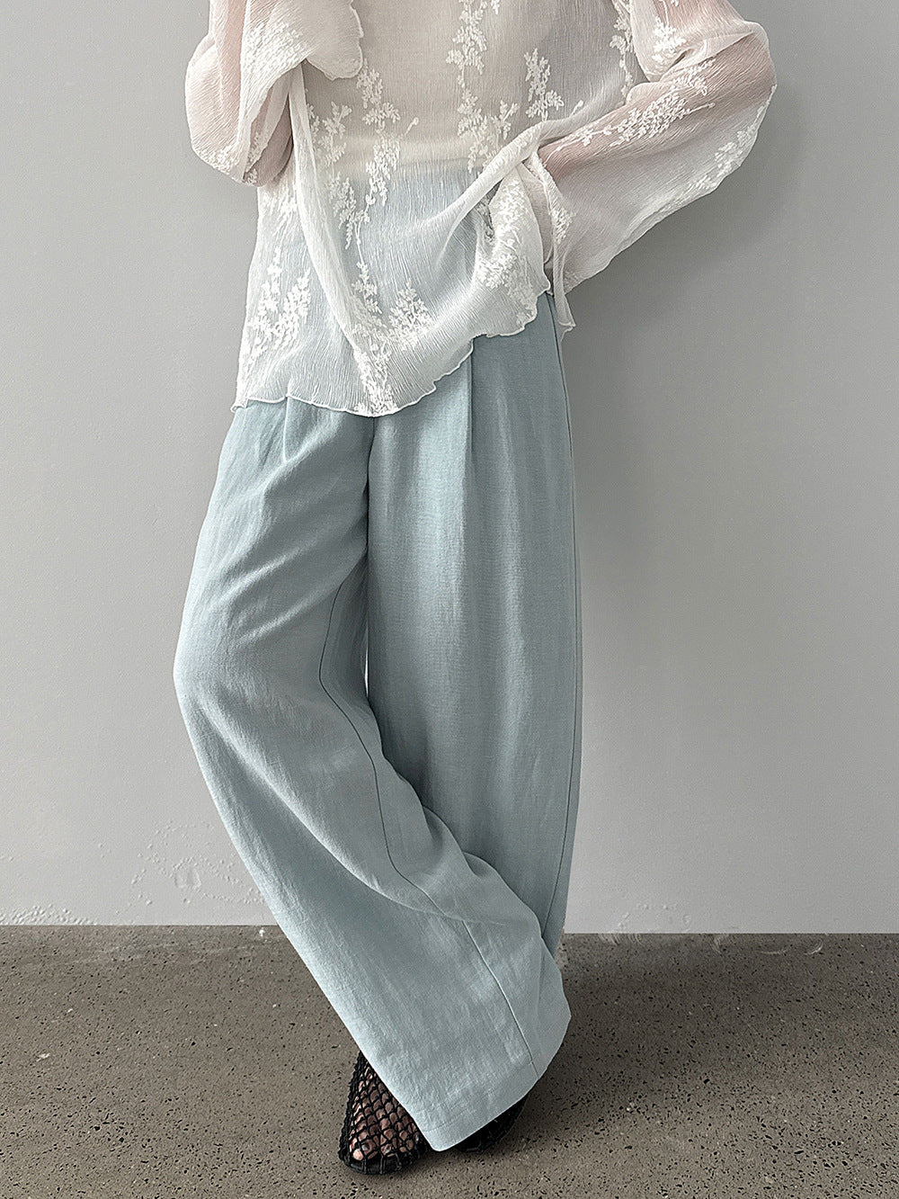 韓系亞麻垂墜感鬆緊腰闊腿褲-3色