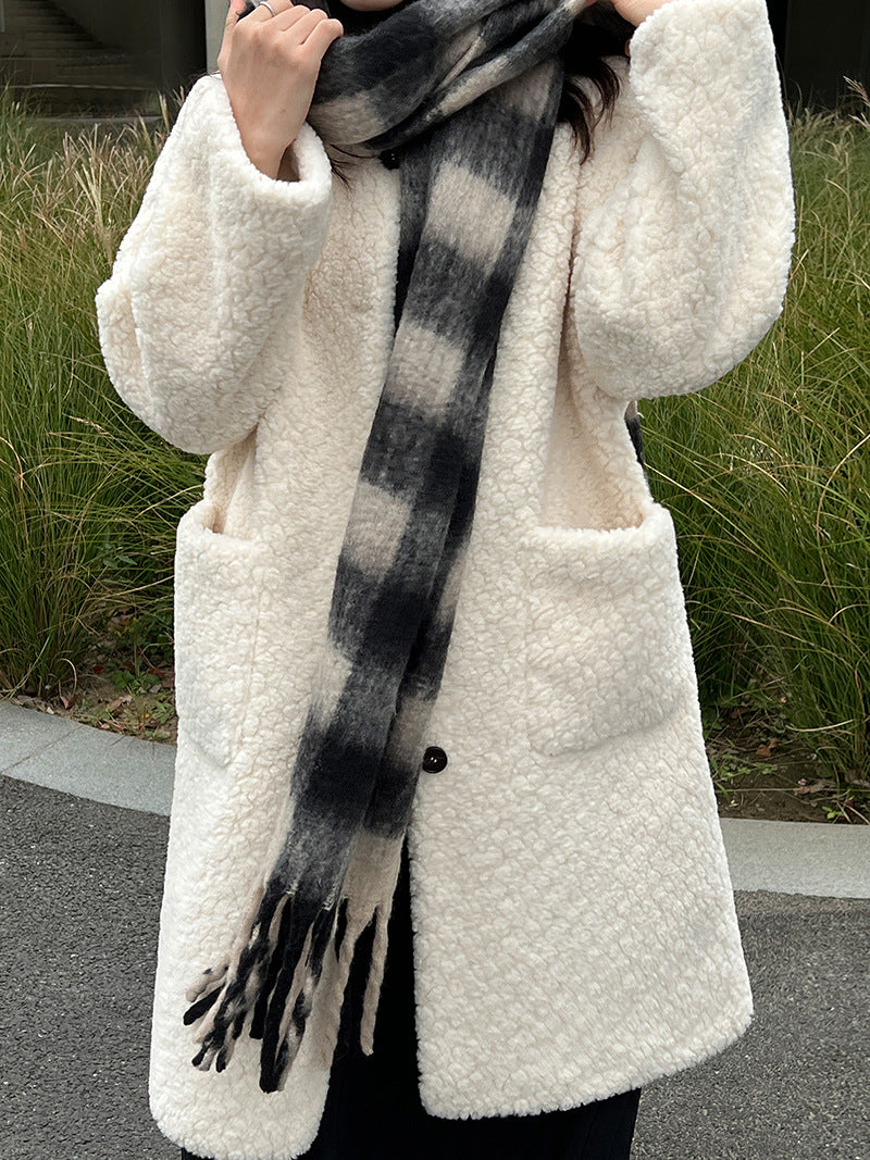 韓系加厚皮毛一體環保皮草羊羔毛大衣外套-2色