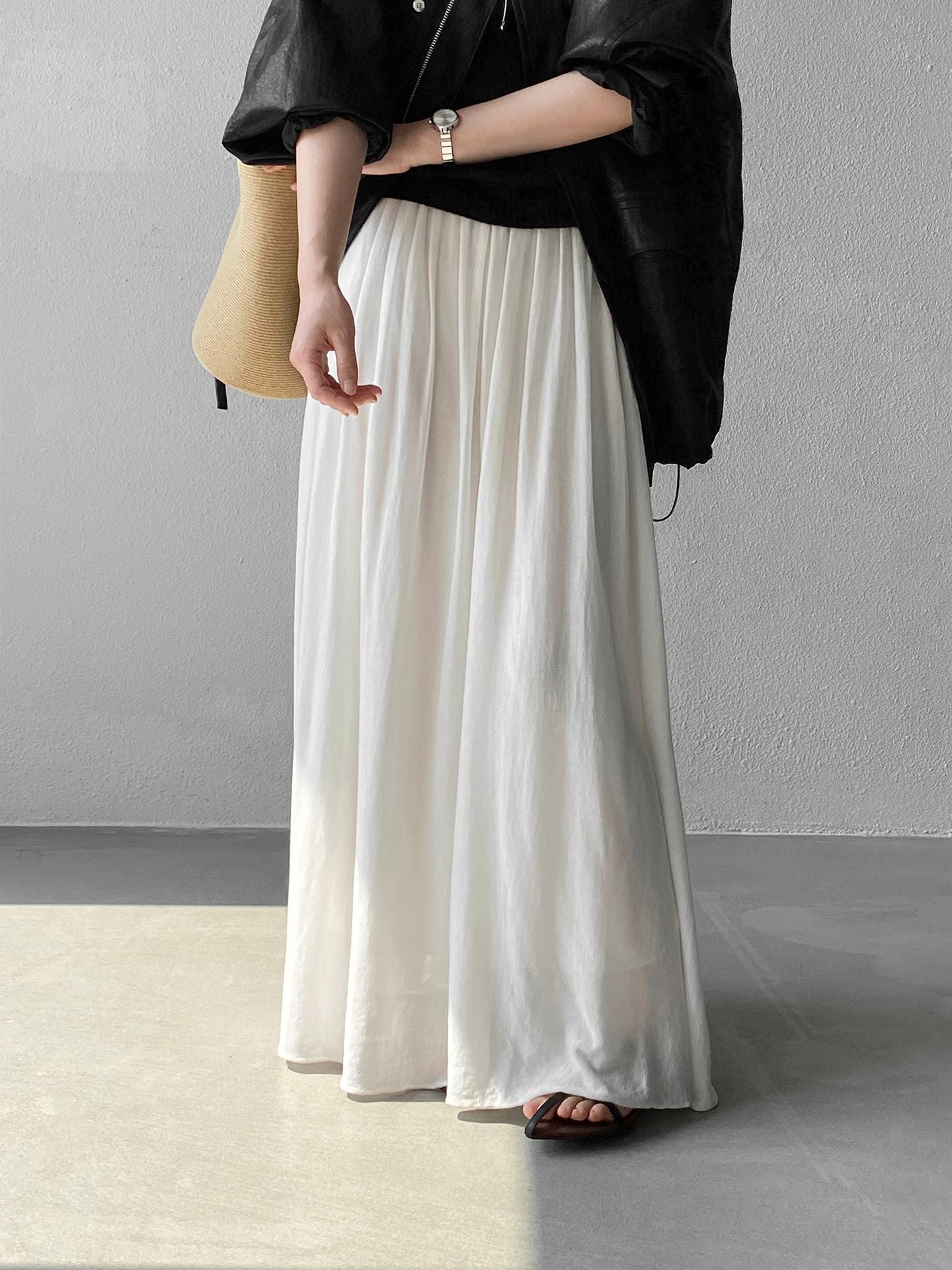 天絲垂墜感氣質優雅百褶半身裙-4色