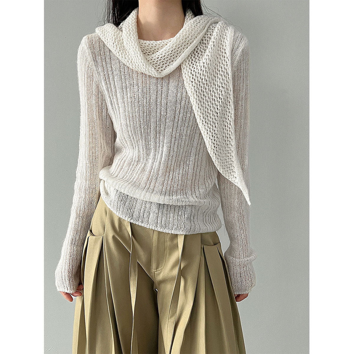 輕奢慵懶軟糯羊毛針織衫+披肩-兩件式套裝-5色