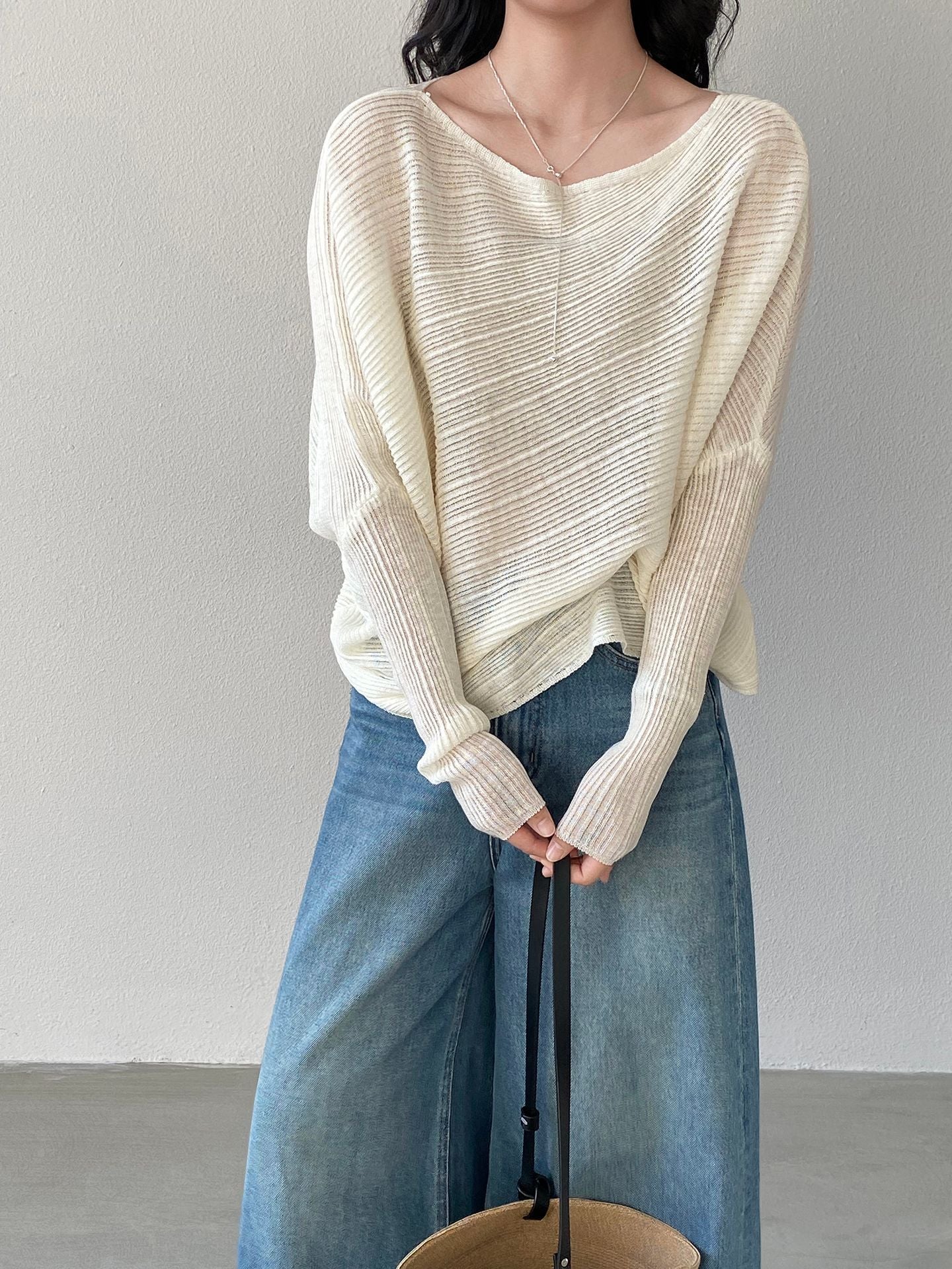 韓系氛圍感慵懶不規則蝙蝠袖針織衫-7色