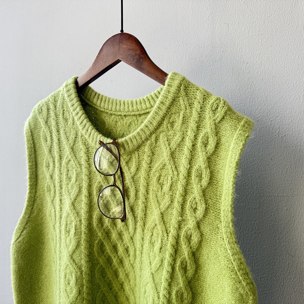 (48H出貨)糖果色圓領麻花軟糯針織背心馬甲-6色