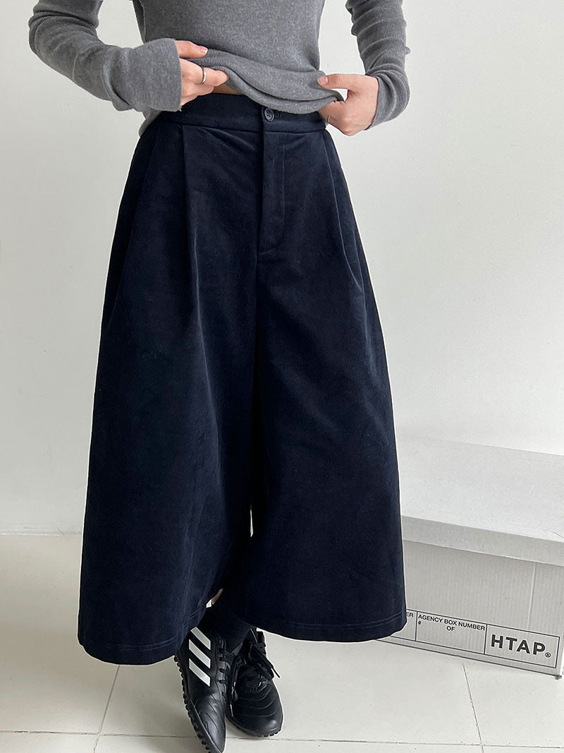 簡約慵懶燈芯絨高腰復古闊腿褲-2色