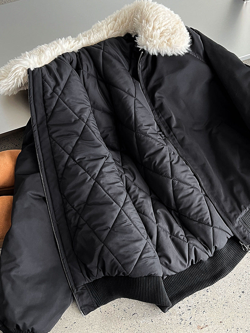 韓系保暖毛毛領夾棉夾克外套-2色