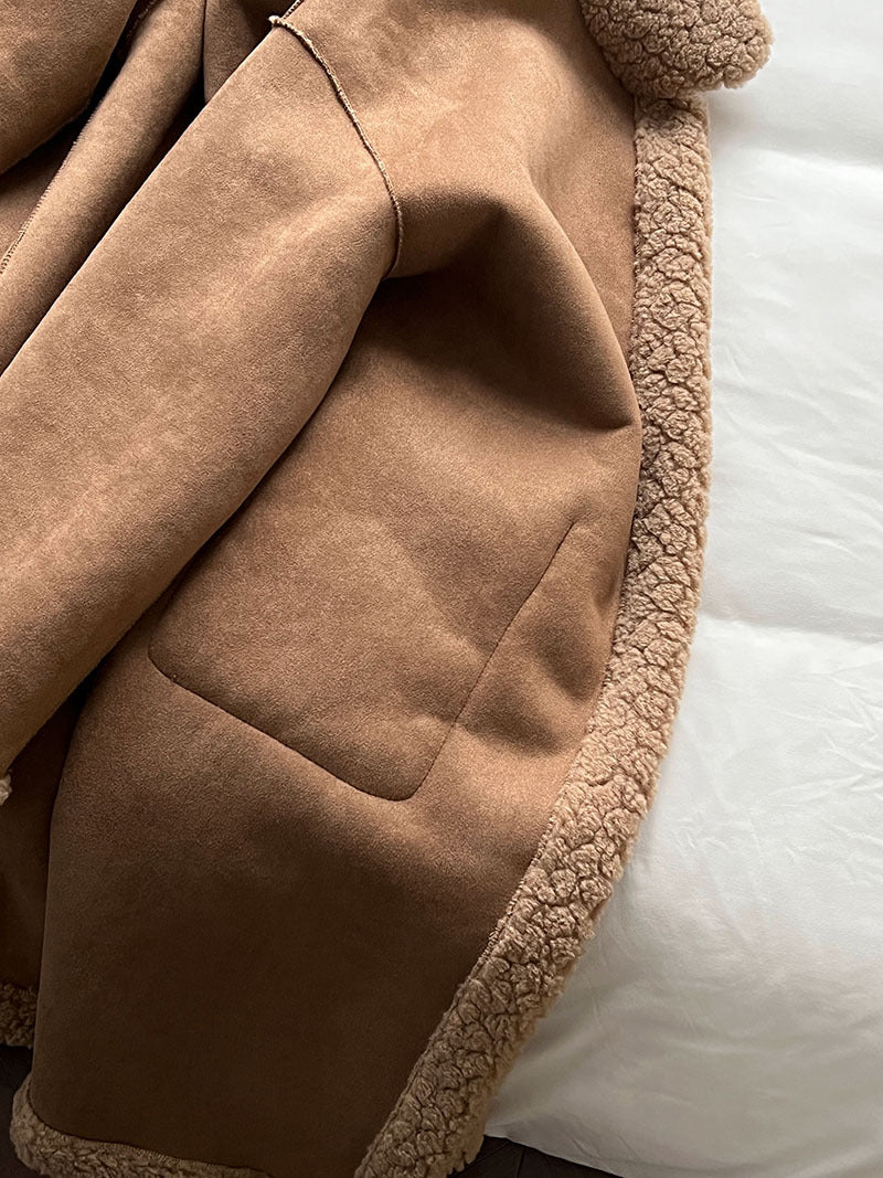 韓系加厚皮毛一體環保皮草羊羔毛大衣外套-2色