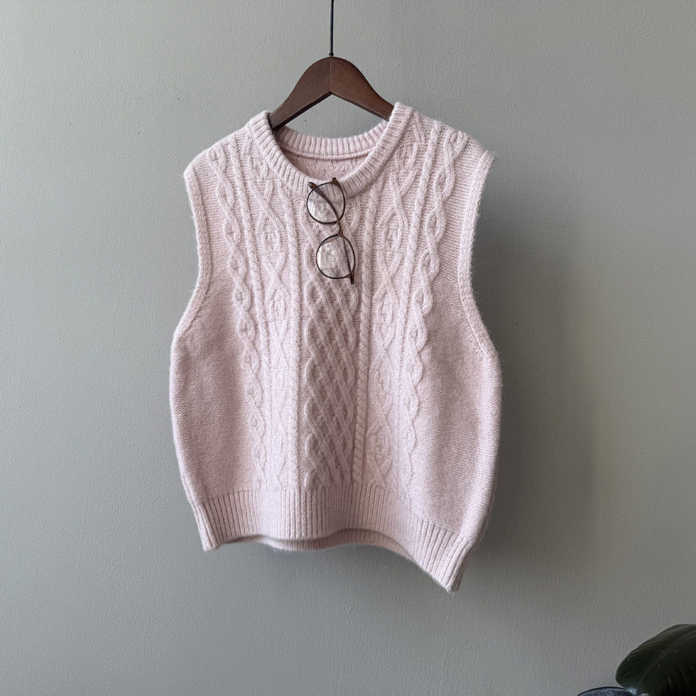 (48H出貨)糖果色圓領麻花軟糯針織背心馬甲-6色