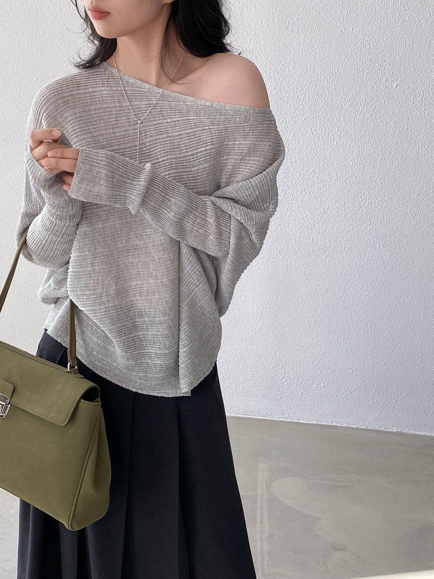 韓系氛圍感慵懶不規則蝙蝠袖針織衫-7色