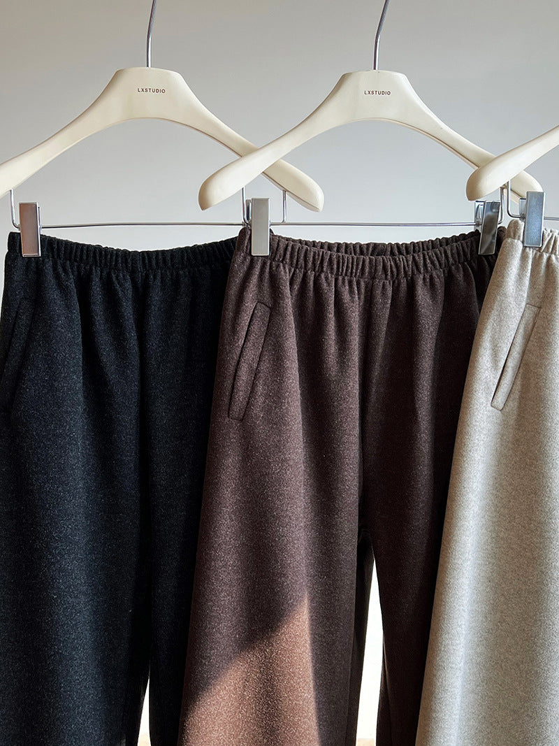 韓版寬鬆質感仿羊絨九分闊腿褲-3色