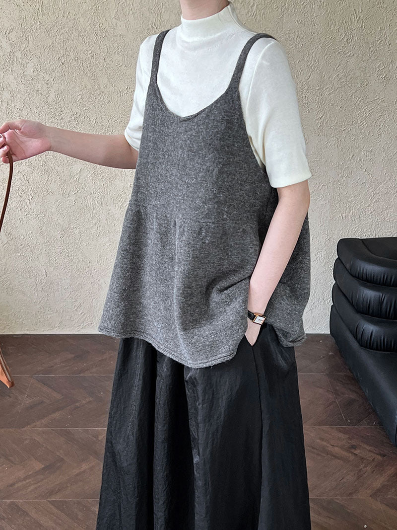 韓系慵懶風U領氣質針織吊帶背心上衣-4色