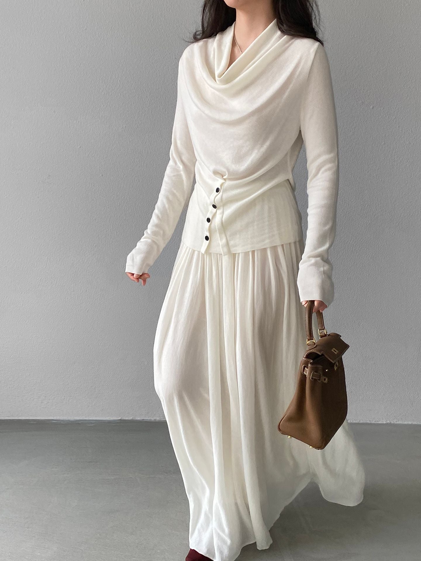 天絲垂墜感氣質優雅百褶半身裙-4色