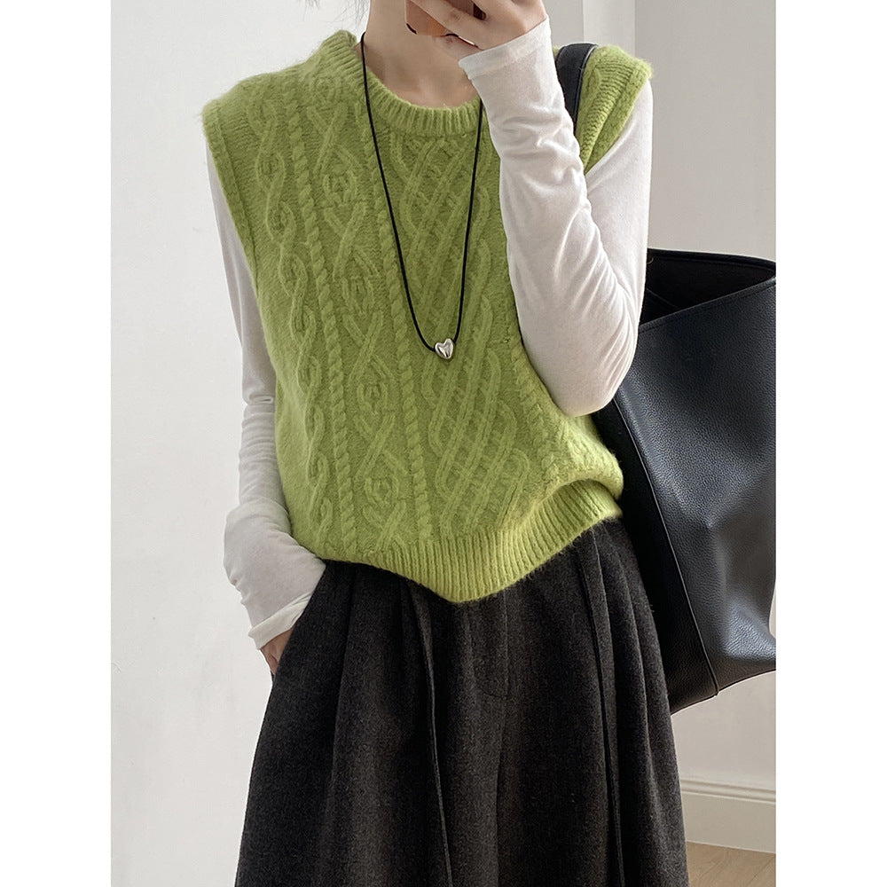 (48H出貨)糖果色圓領麻花軟糯針織背心馬甲-6色