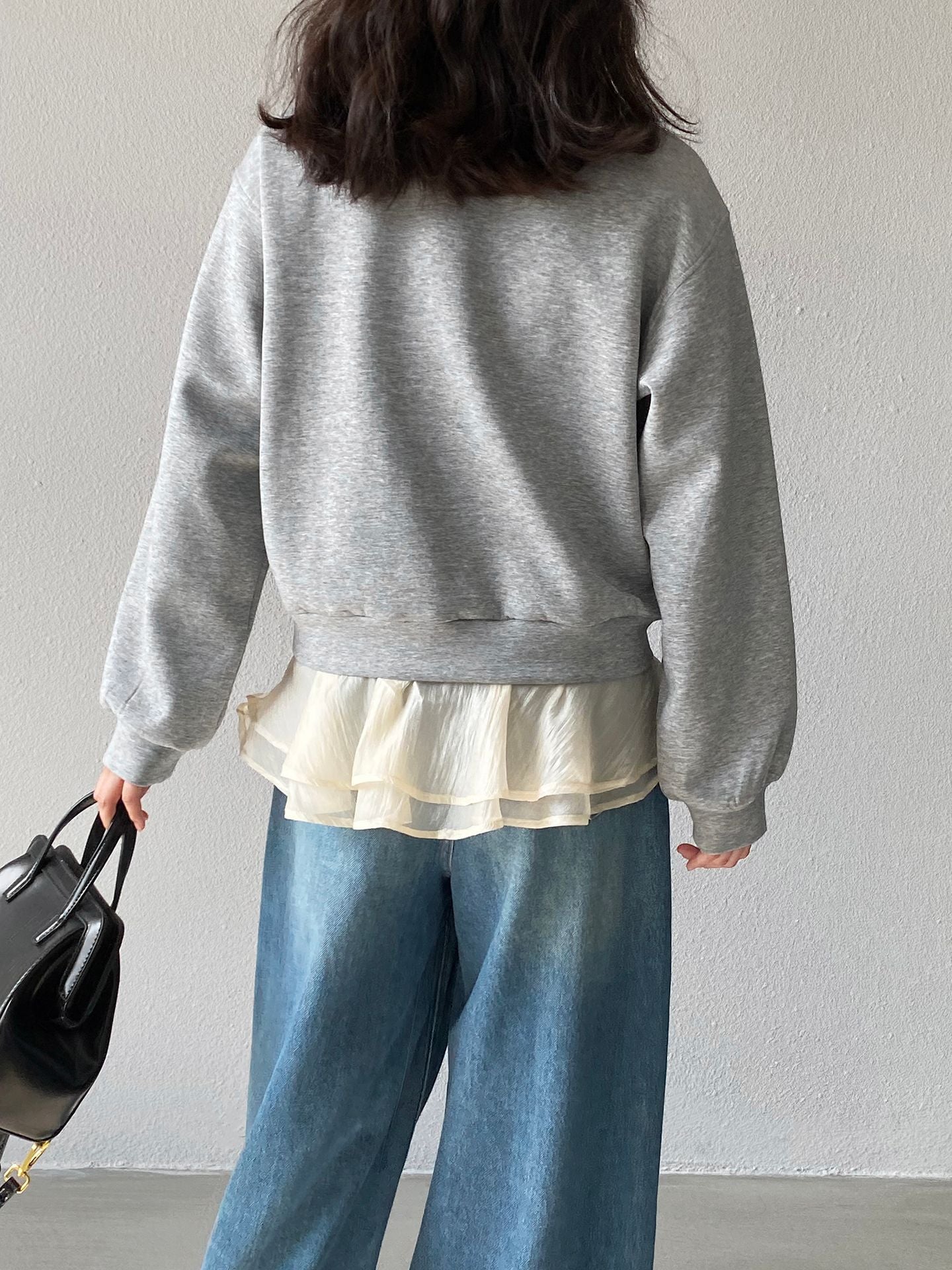 【疊穿芭蕾】V領荷葉邊拼接假兩件繫帶上衣