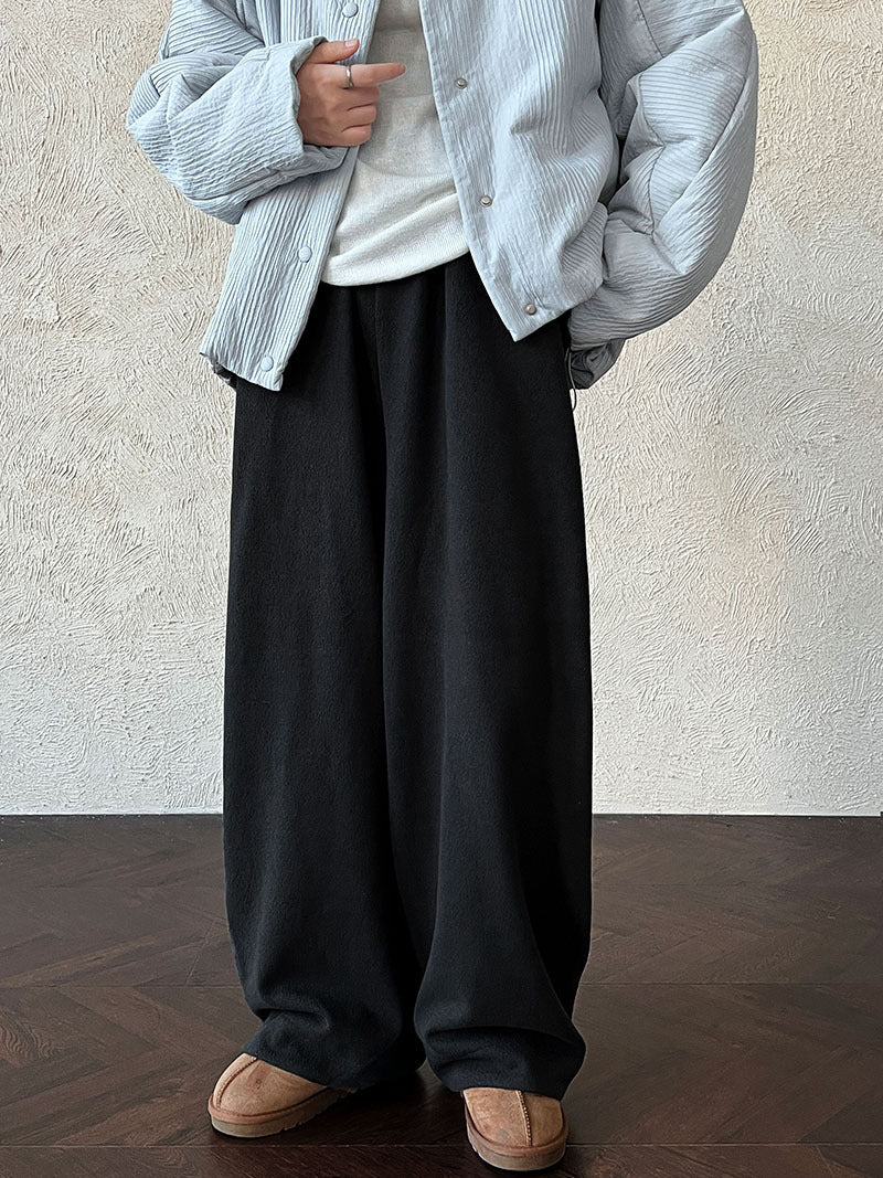 韓系隨性肌理感高腰鬆緊休閒長褲-4色