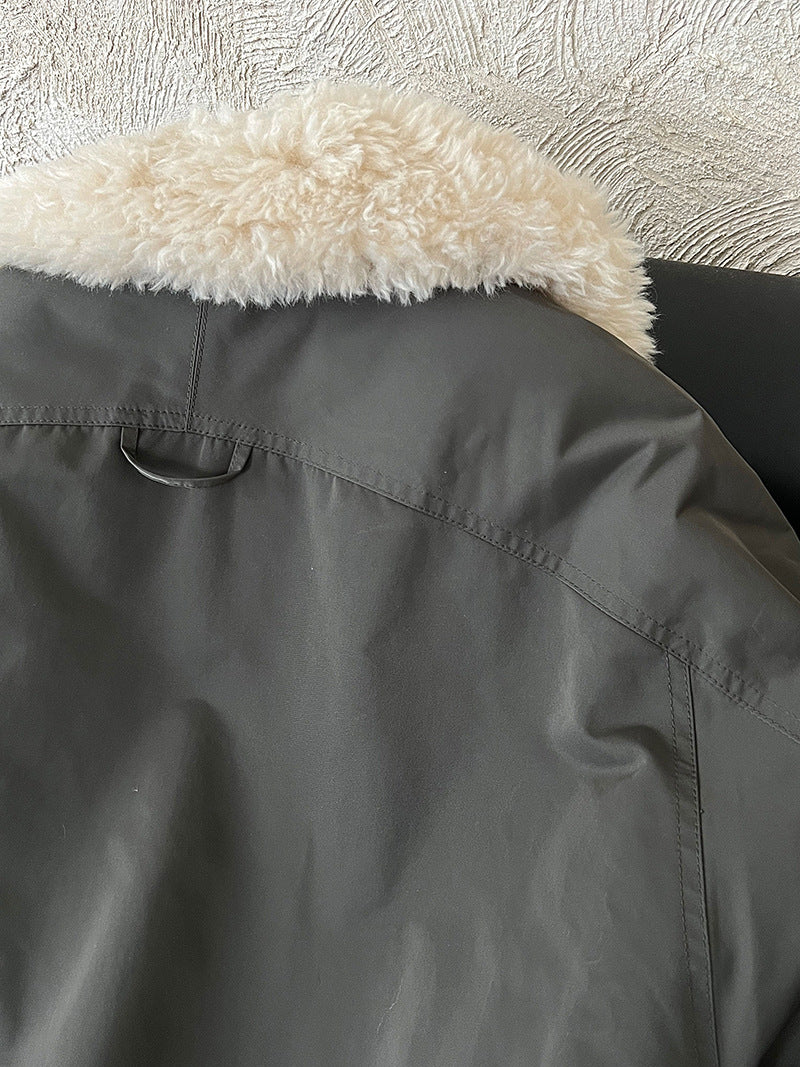 韓系保暖毛毛領夾棉夾克外套-2色