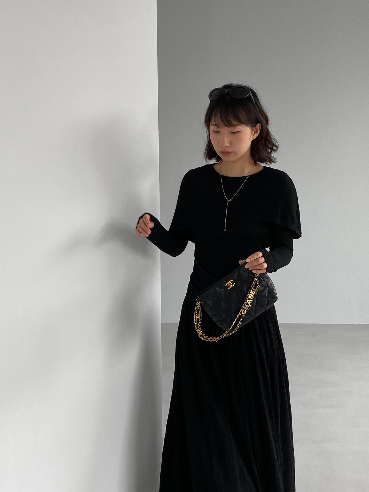 假兩件斗篷款修身長袖針織上衣-6色