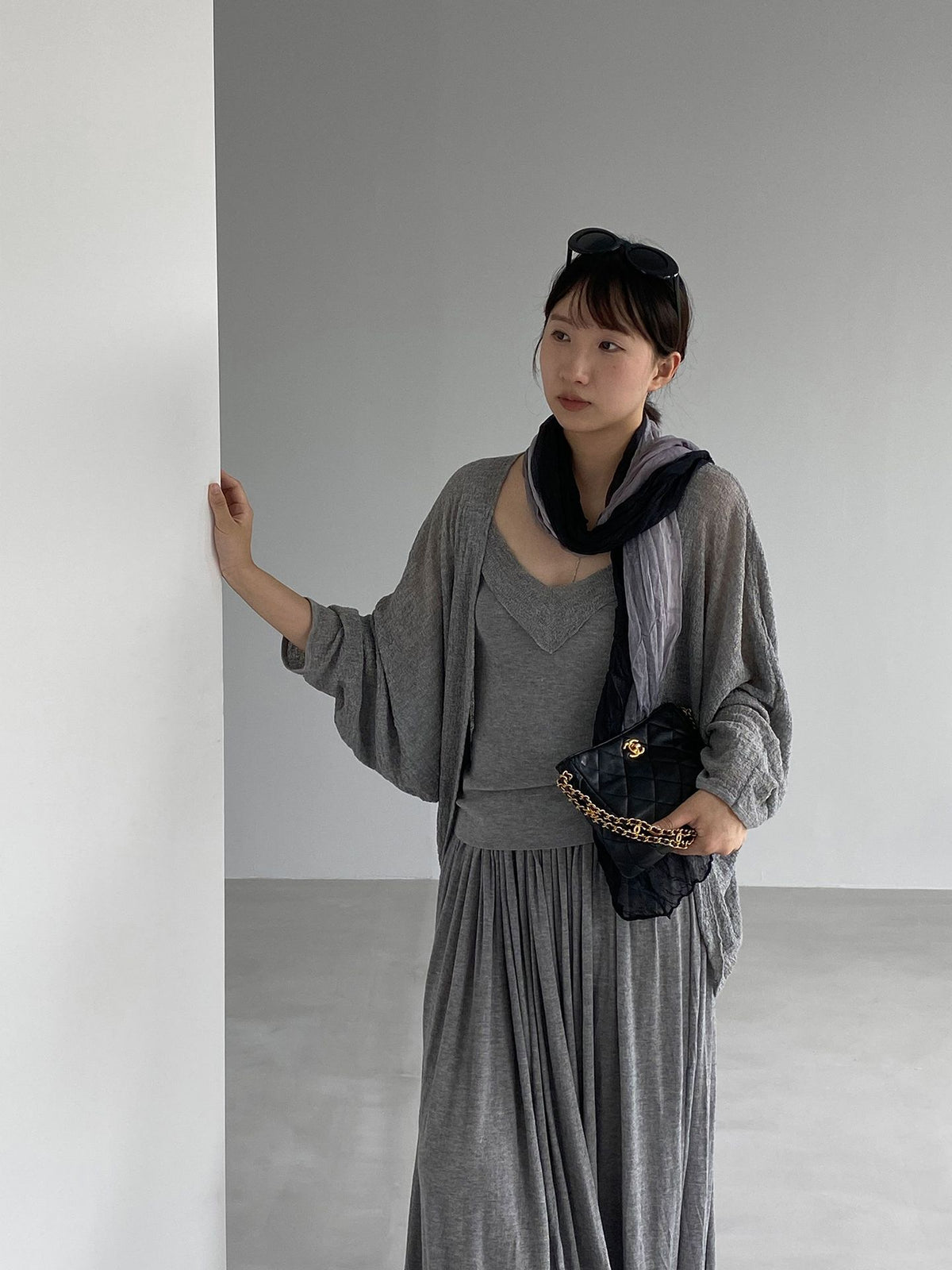桑蠶絲羊毛長袖披肩+吊帶+長裙-三件式套裝-5色