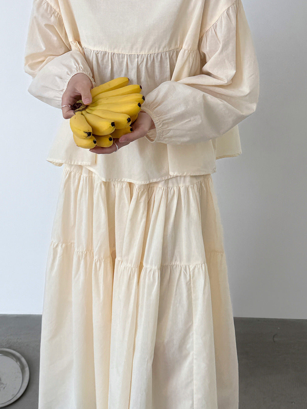 春感甜美娃娃衫+褶皺大擺半身裙-兩件式套裝-2色