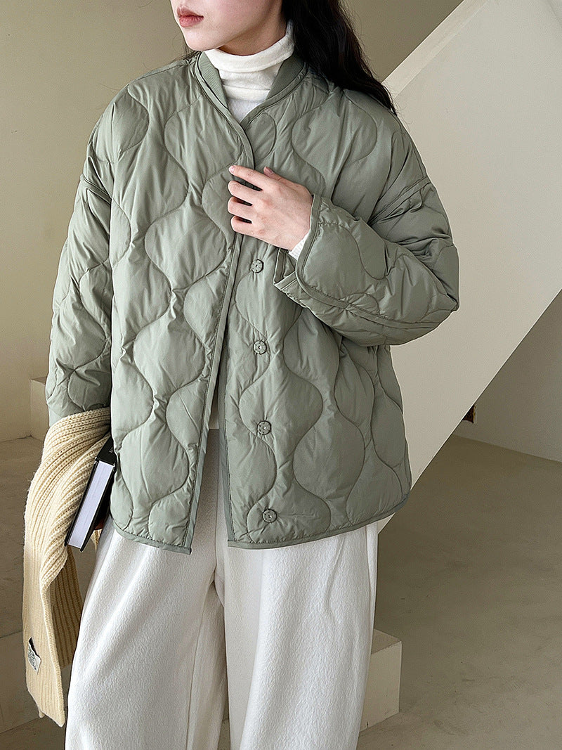 葫蘆絎線90%白鴨絨輕薄菱形格羽絨服外套-3色