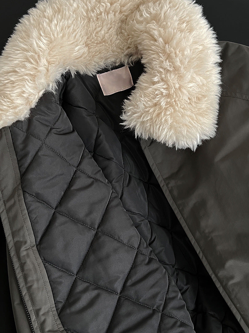 韓系保暖毛毛領夾棉夾克外套-2色