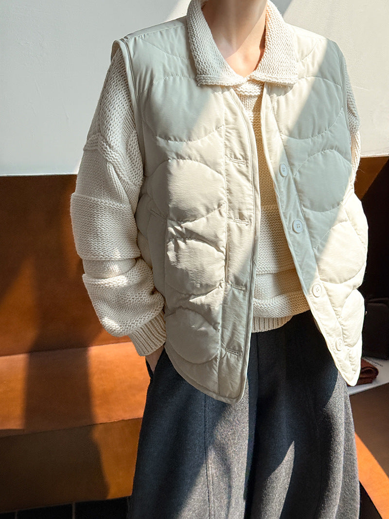 韓系90%白鴨絨菱格馬甲外套-2色