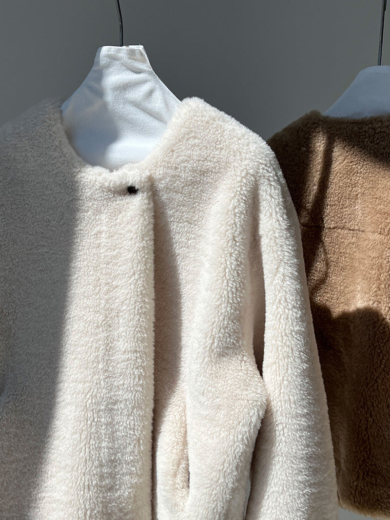 保暖毛絨皮草羊羔毛外套+圍巾-2色