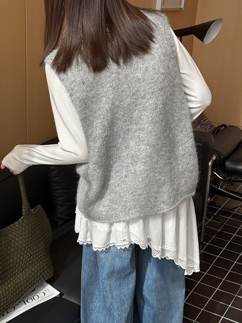 韓系寬鬆疊穿顯瘦針織馬甲背心-2色