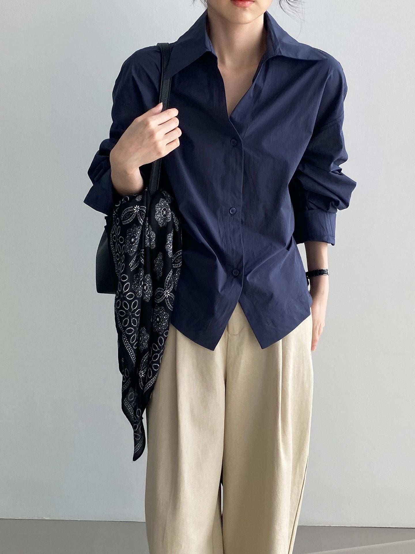 韓系通勤氣質顯瘦抽褶收腰襯衫+含披肩-3色