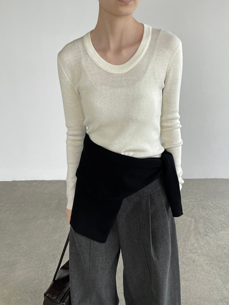 簡約純色U領針織打底衫-5色