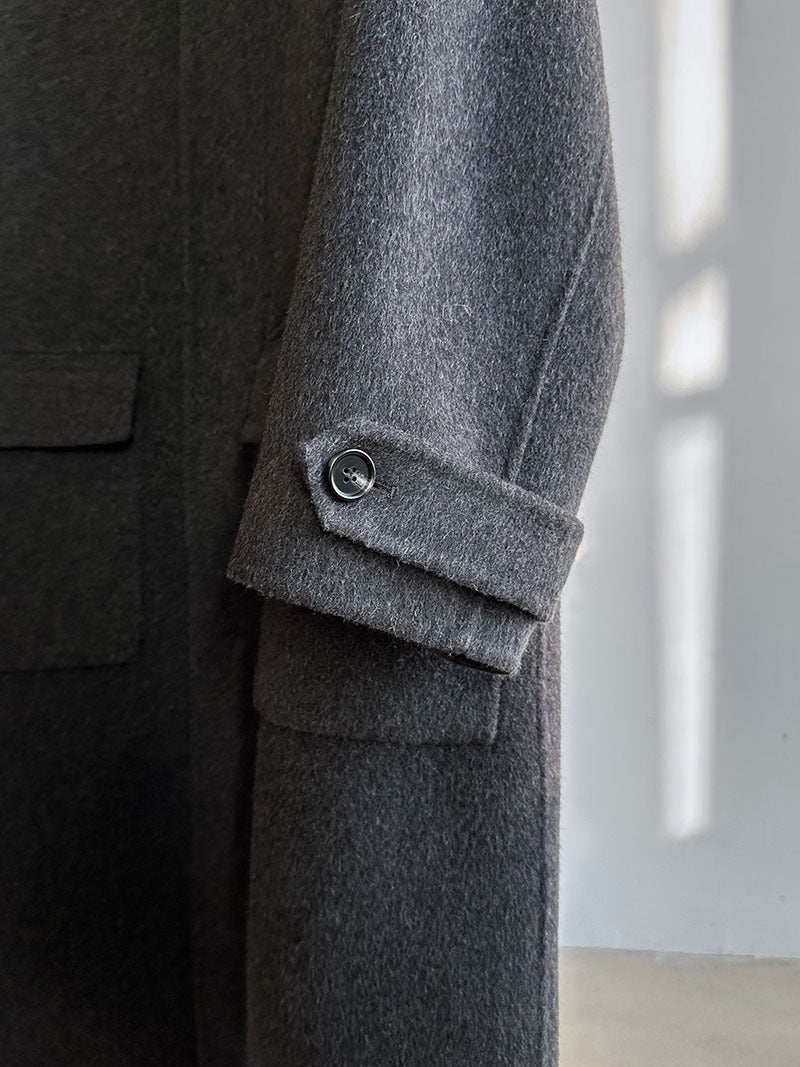 韓系高質感羊毛翻領拉鍊雙面呢大衣外套-2色