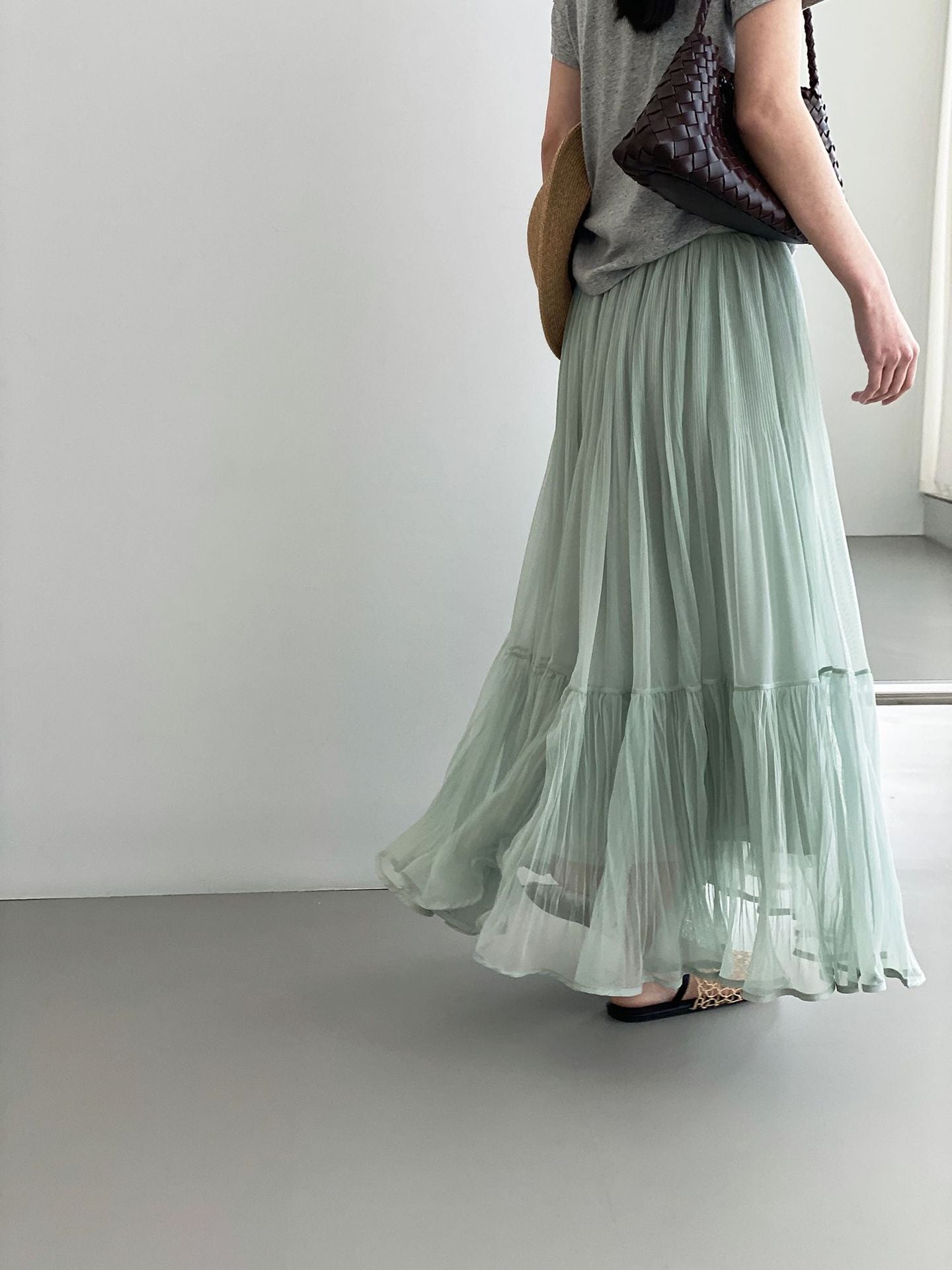 韓系溫柔飄逸網紗拼接百搭浪漫半身裙-3色