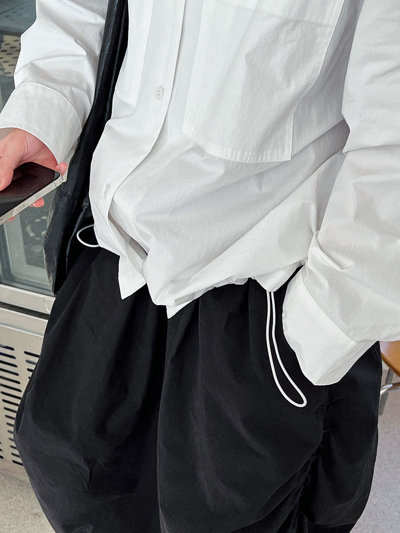 韓系氣質雙口袋Polo領休閒襯衫-2色