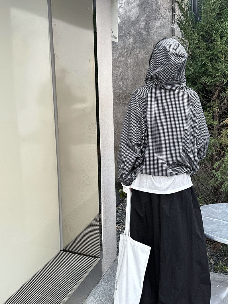 韓系復古連帽格子休閒寬鬆外套