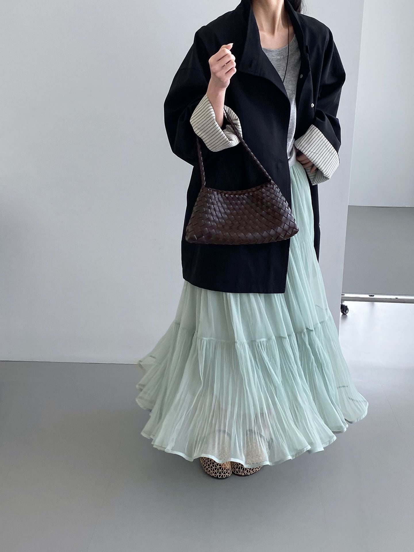 韓系溫柔飄逸網紗拼接百搭浪漫半身裙-3色