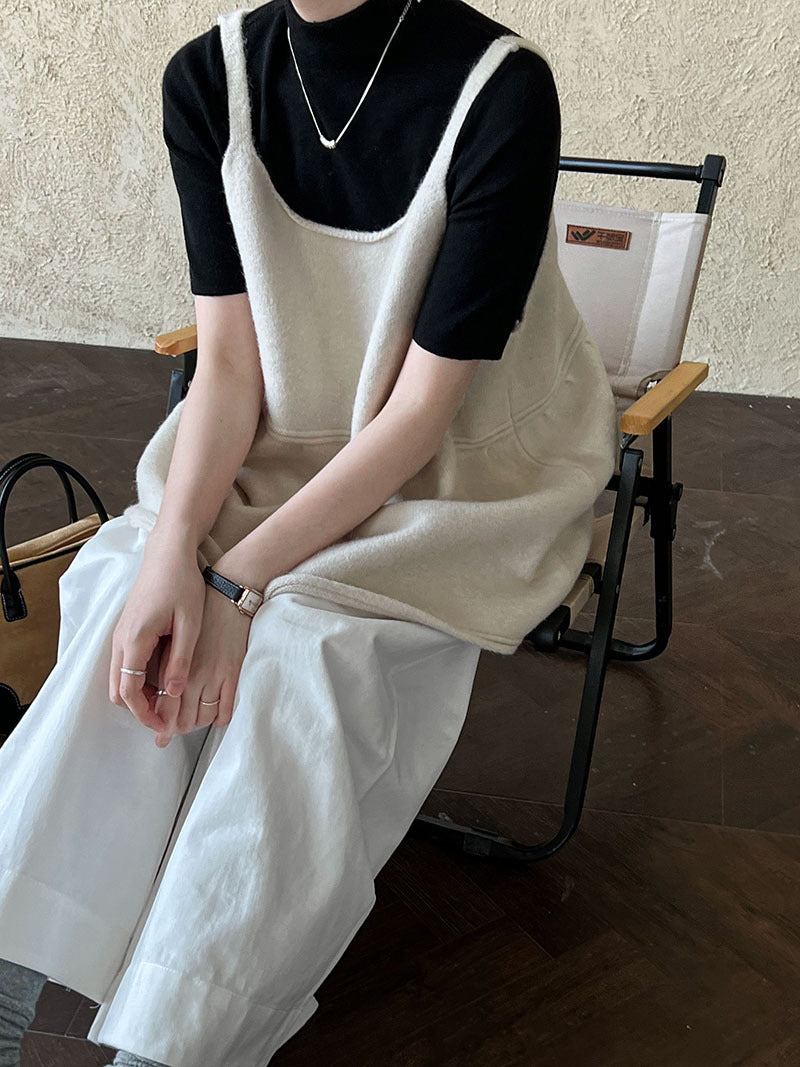 韓系慵懶風U領氣質針織吊帶背心上衣-4色